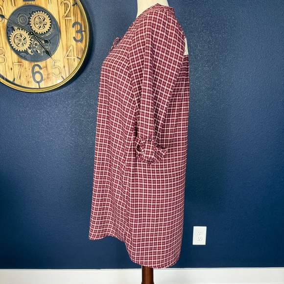 Pink Owl Maroon Plaid Mini Dress with Crochet Detail, Size Large - Picture 2 of 8